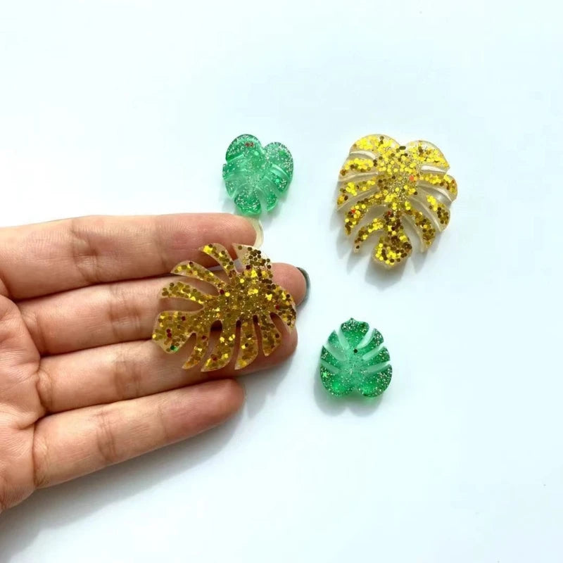 DIY 4 Cavity Monstera Leaf Shape Earrings Silicone Mold with Hole Keychain Necklace Pendant Charms Epoxy Resin Crafting Mould